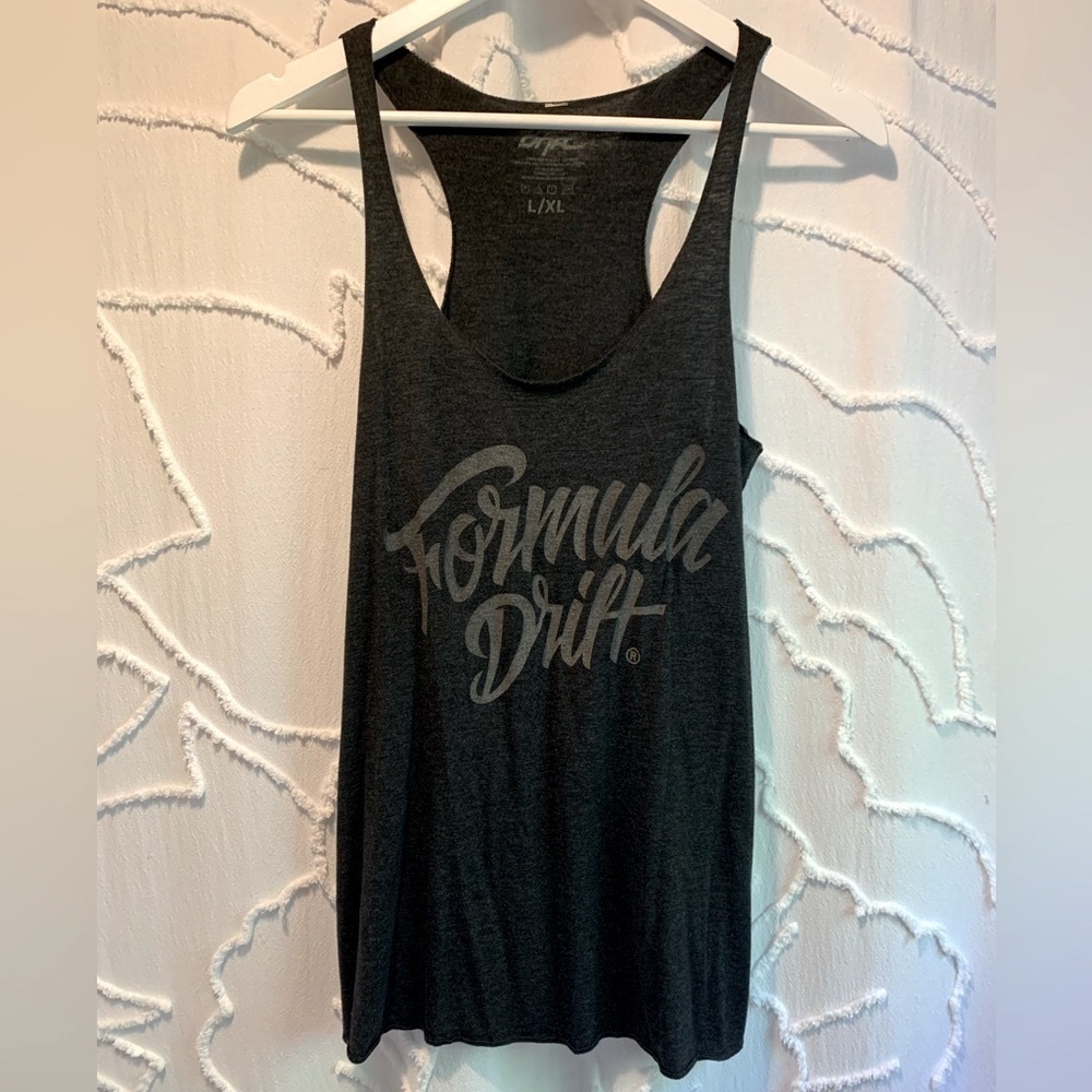 Formula Drift Racerback Tank Top Black Gray Metallic Logo L/XL